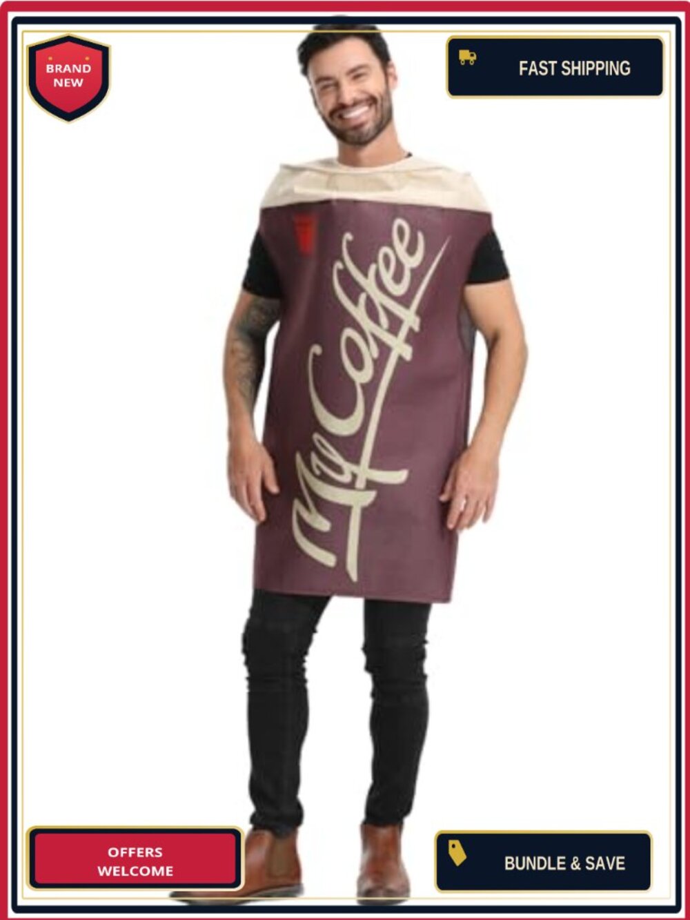 Adult Coffee Costume One Size Polyester Halloween Cosplay